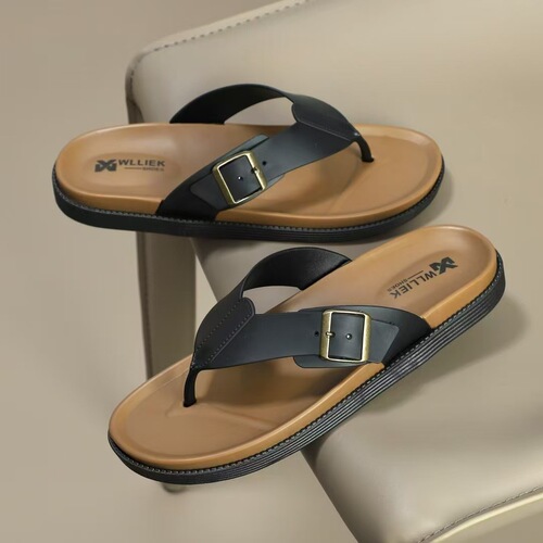 Casual Herringbone Slippers for Men - Summer Outdoor Wear Flat Non-Slip Hook and Loop Men's Slippers Wholesale