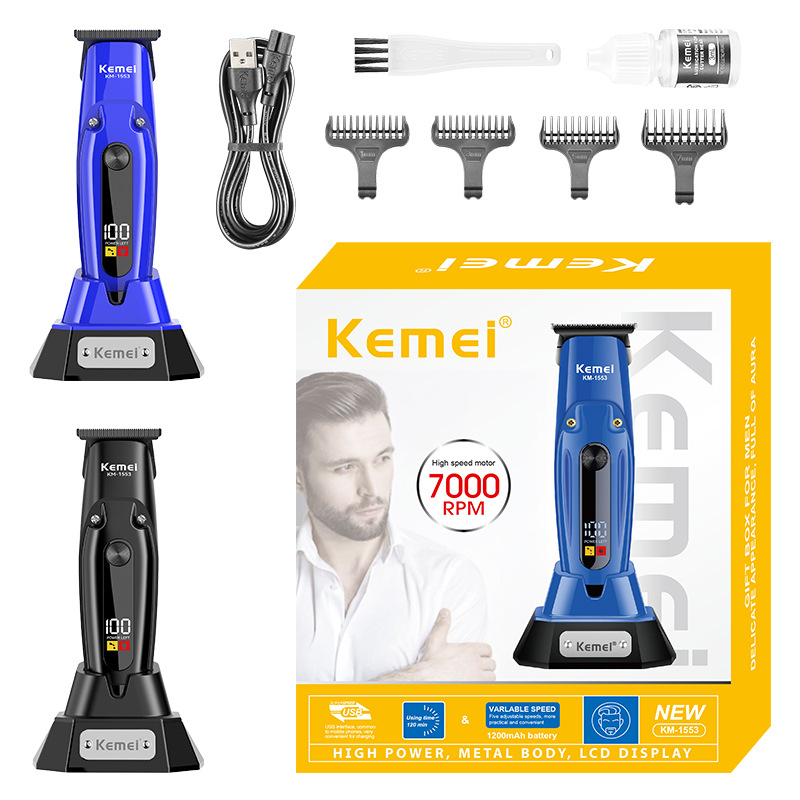 Kemei cortador de pelo eléctrico KM - 1553, cortador de pelo eléctrico, base de carga, cortador de pelo digital al por mayor
