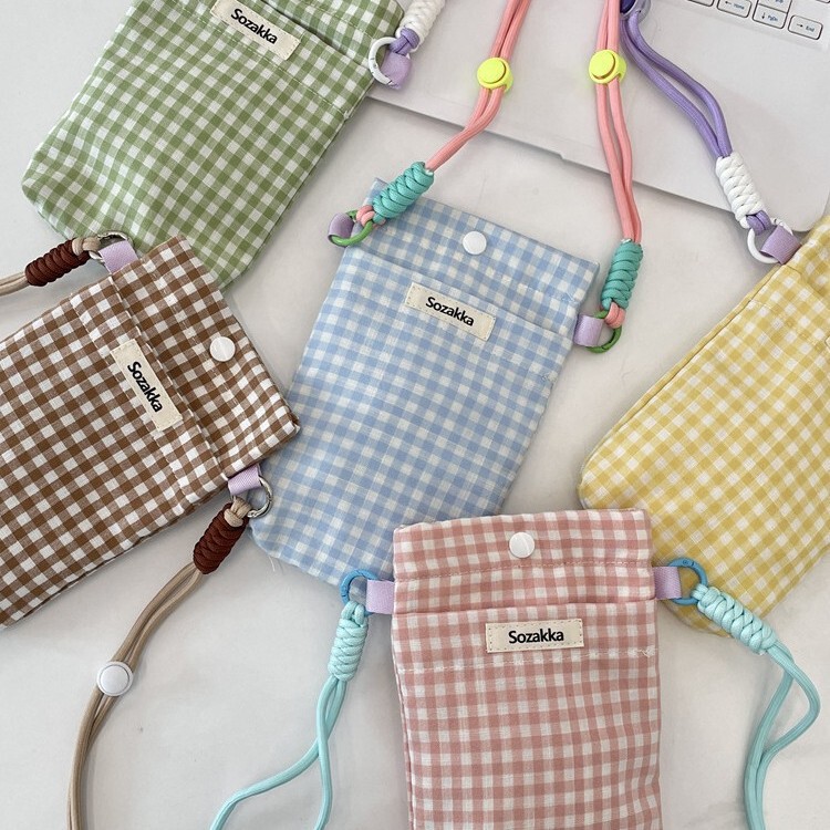 54113 Plaid Mobile Phone Bag, Sundries Storage Bag, Walking Key, Coin Card Holder, Hand-Held Small Cloth Bag, Mobile Phone Bag