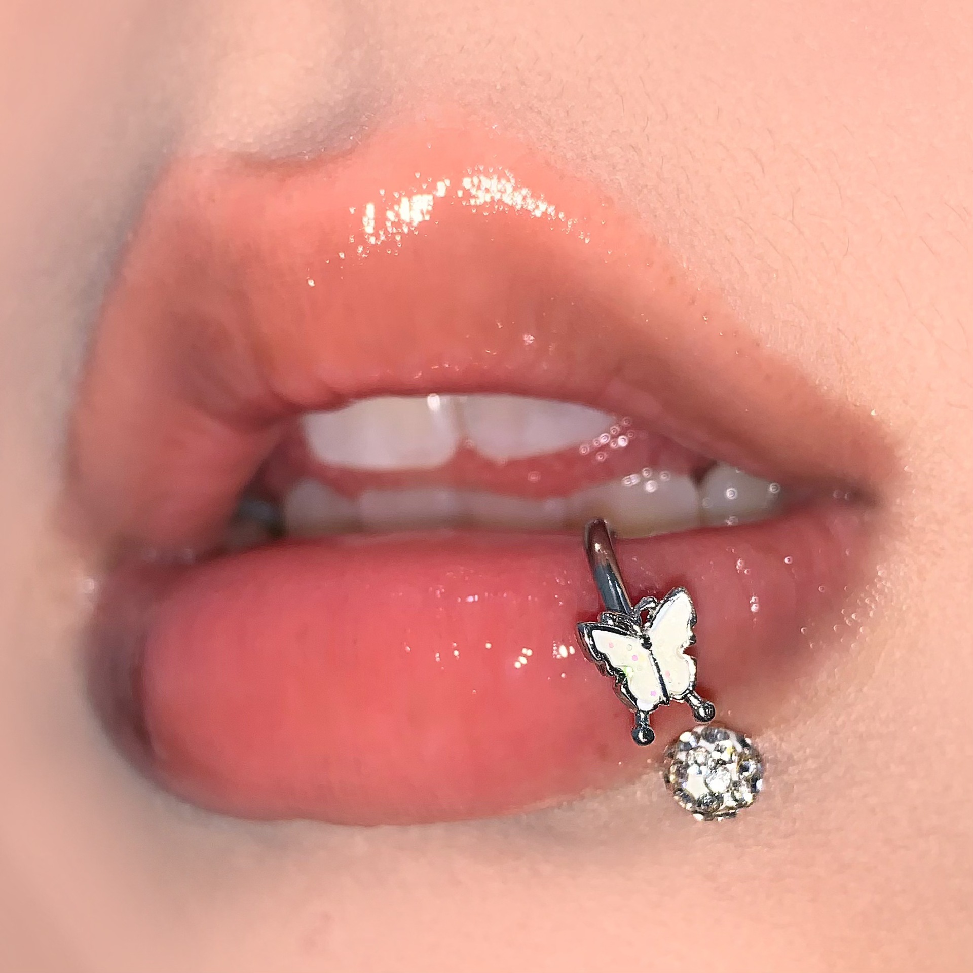 Labret stud lip piercing jewelry styling detail