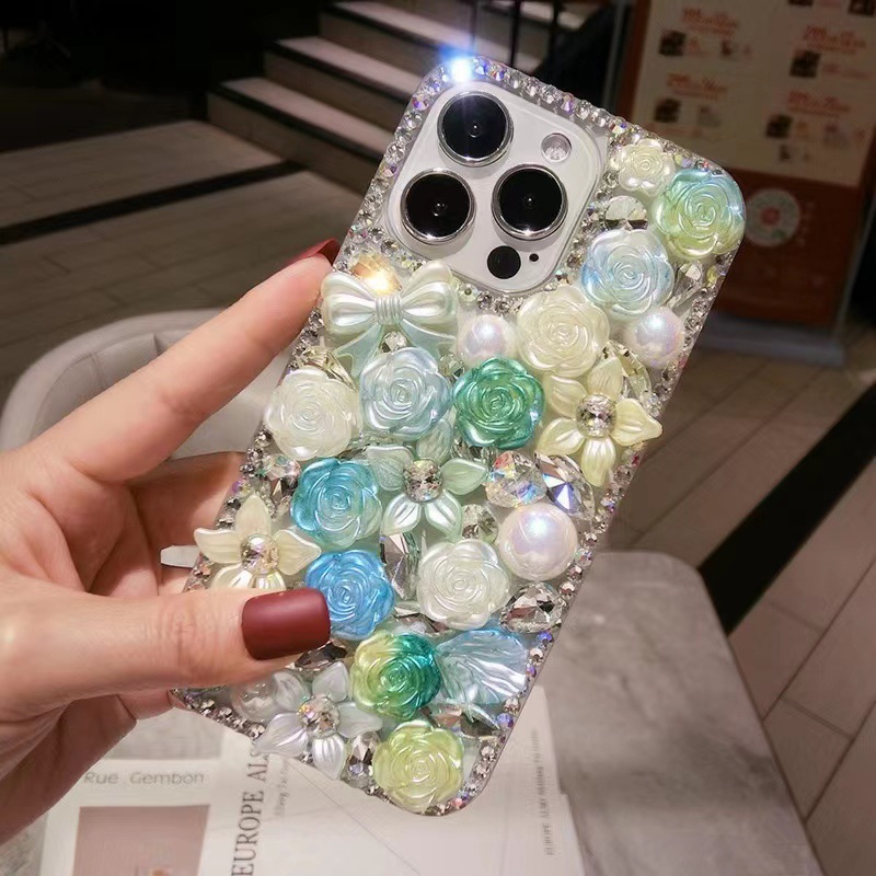 Color Resina Floral Teléfono Protector para Samsung S23 S24 Diamond de lujo Samsung S25 / S26