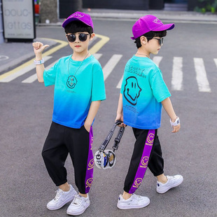 New Style of Children's and Boys' Summer Sports Two-Piece Set, New Style for Middle-Aged and Older Boys, Fashionable Summer Short-Sleeved Speed