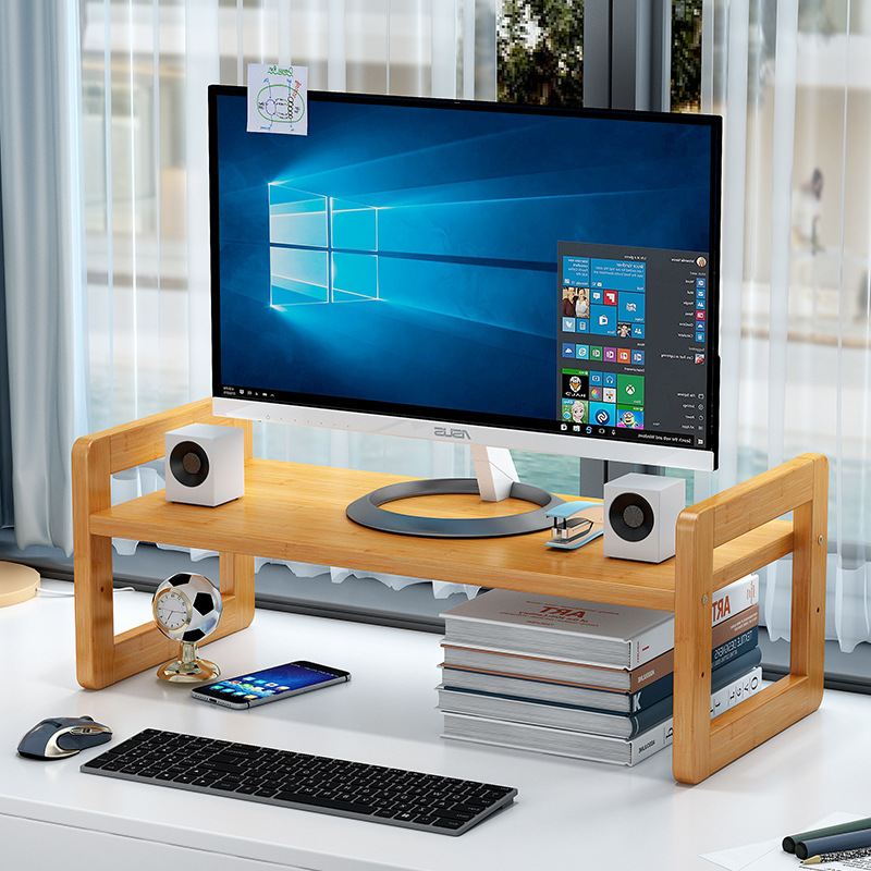 电脑增高架桌面显示器垫高底座办公室台式楠竹木显示屏收纳置物架