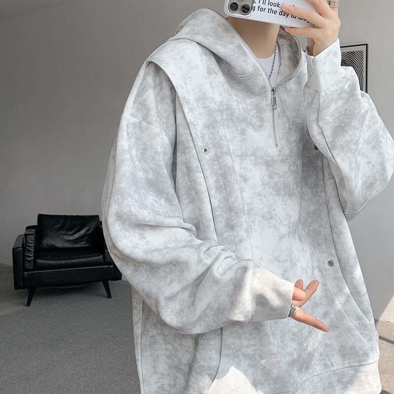 Tie-Dye Half-Zip Hooded Sweatshirt for Men, Spring & Fall American Design Tops, Trendy Brand Youth Loose Heavy Jackets Tie-Dye Half-Zip Hooded Sweatshirt for Men, Spring & Fall American Design Tops, Trendy Brand Youth Loose Heavy Jackets