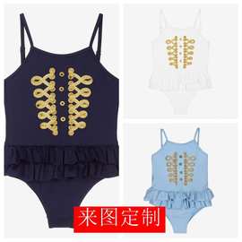 儿童女童制服纽扣连体泳衣游泳课中考体育课防晒UV泳帽泳衣工厂