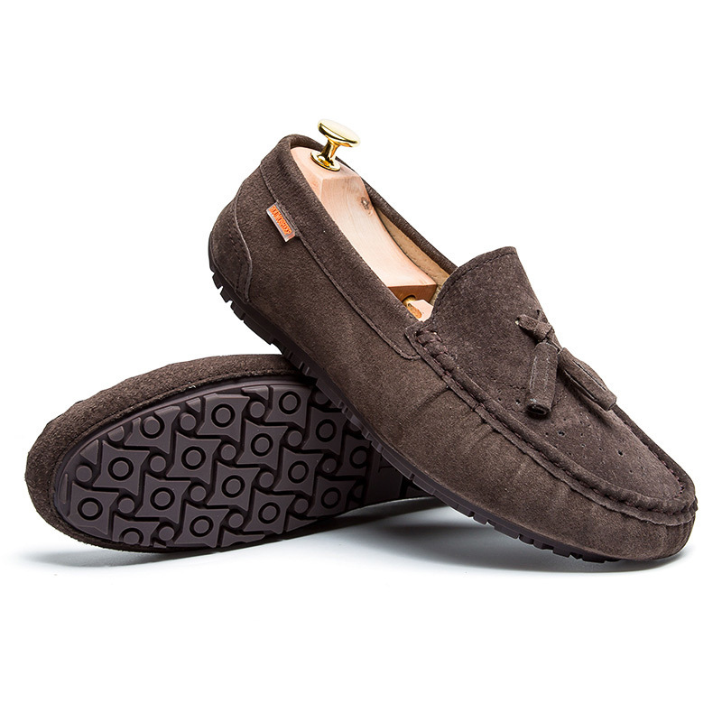 Transmisión en vivo transfronteriza Hot Bean zapatos de cuero para hombre esmeriado un pedaleo de piel de cuero suave suela perezosa Gran Bretaña