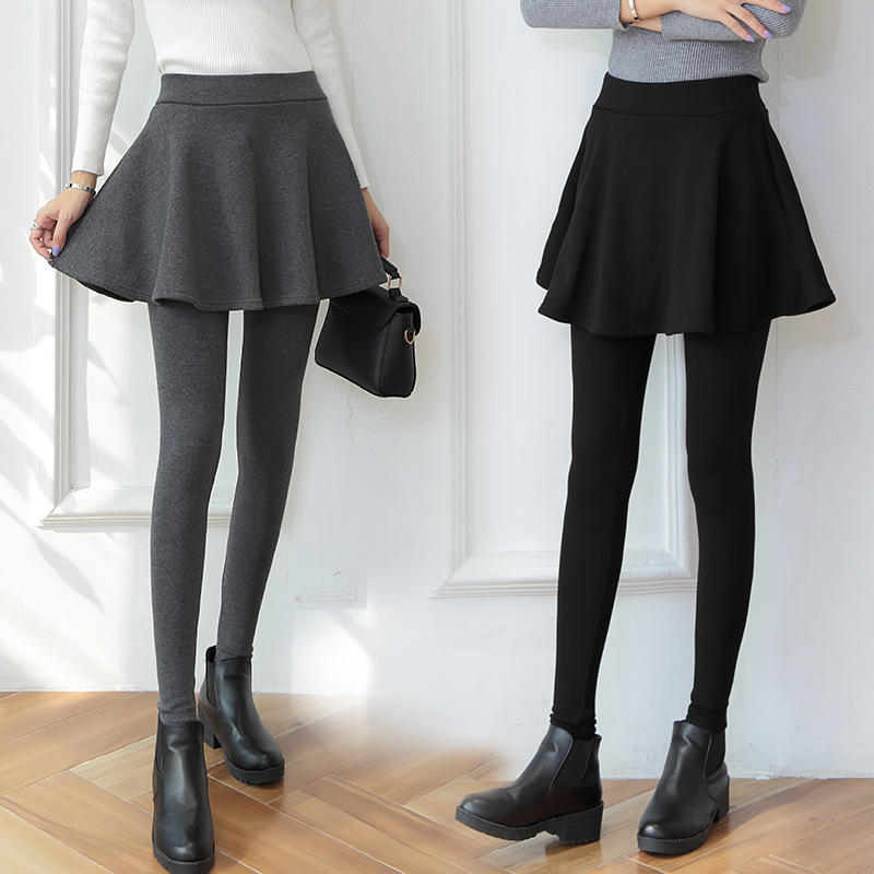 假两件加绒加厚带裙子的打底裤女秋冬保暖裙裤子外穿大码潮