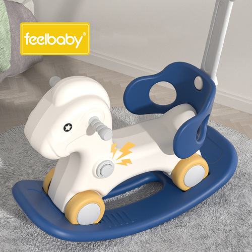 Feelbaby Wooden Horse Kids Rocking Horse Baby Toy Infant Dual-Purpose Rocking Horse for 1-5 Year Olds Little Wooden Carousel