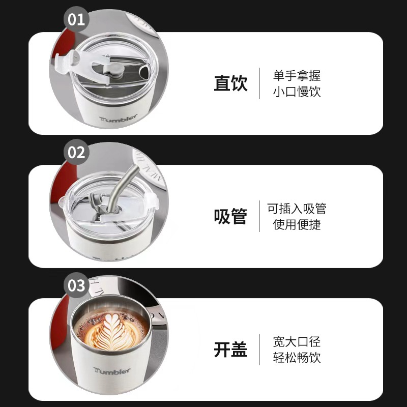 304 스테인리스 커피 텀블러 500ml 투명 뚜껑 빨대 선택형