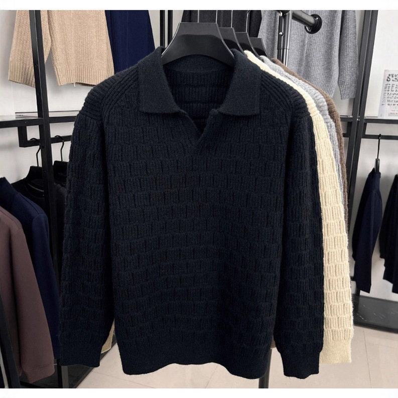 Otoño y invierno de moda masculina casual overhead suéter de punto nuevo con solapa suelta comercio exterior masculino suéter cálido