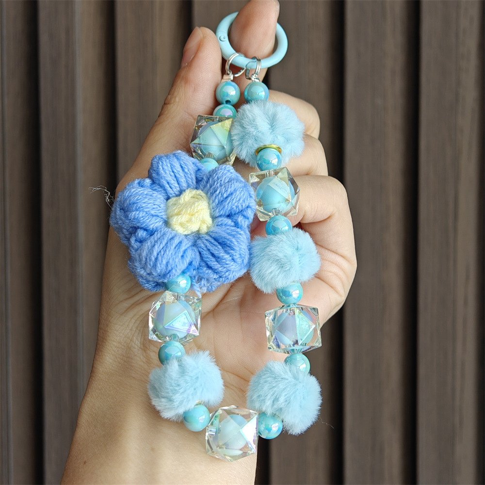 Flor de lana cuentas de otoño y invierno cadena de llaves de teléfono móvil cuentas de lana pulseras bolsos colgantes pequeños regalos al por mayor image 4