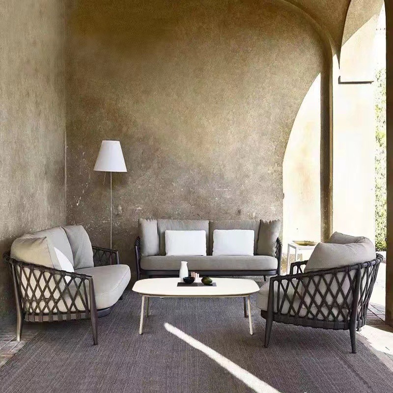 Sofá nórdico al aire libre patio casa de familia diseñador modelo muebles jardín área de ocio terraza sofá de ratán