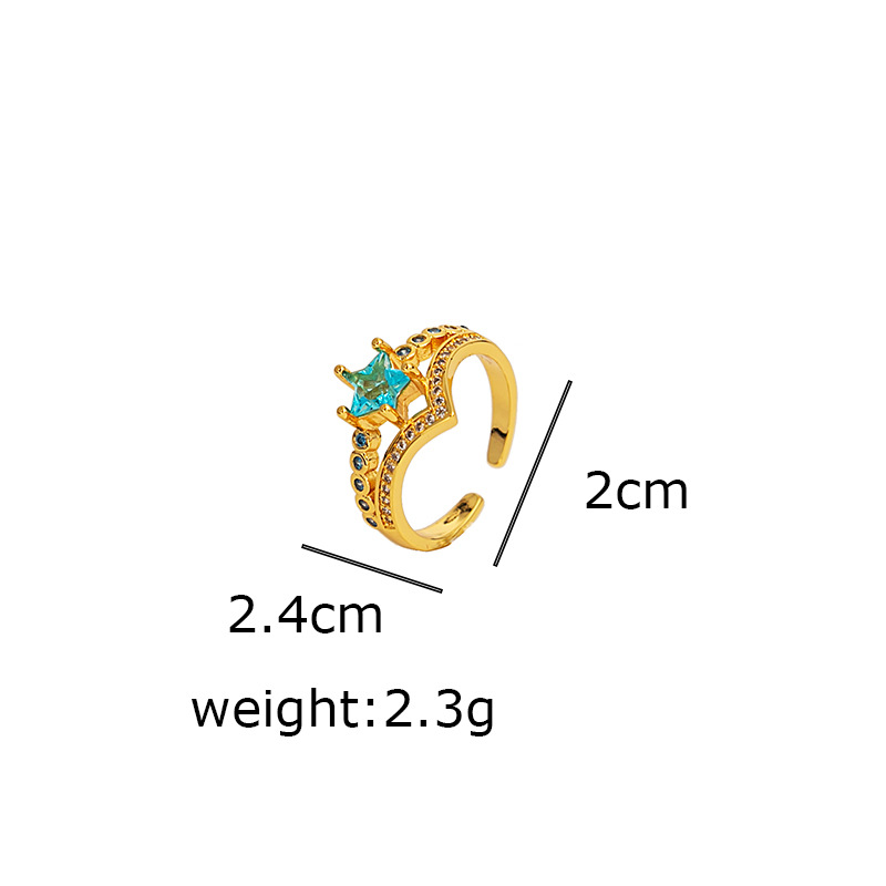 Fashion Star Heart Shape Copper Inlay Artificial Diamond Open Ring 1 Piece