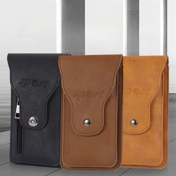 Men's Mobile Phone Leather Bag pu Mobile Phone Waist Bag Hanging Waist Business Trendy Bag Single Layer Belt Bag in Stock
