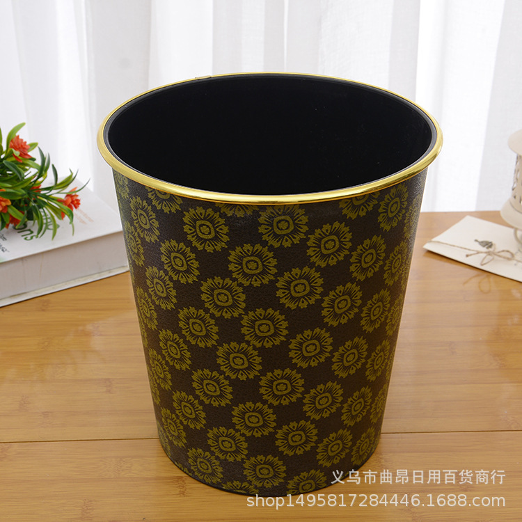 Black golden edge household trash can plastic kitchen trash can office household kitchen trash can Black golden edge household trash can plastic kitchen trash can office household kitchen trash can