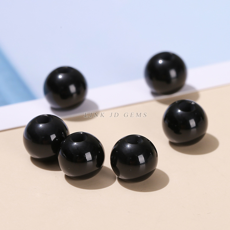 징디안 보석 검은 마노 큰 구멍 구슬 구멍을 통해 둥근 구슬 DIY 목걸이 액세서리 위치 구슬 반제품 도매