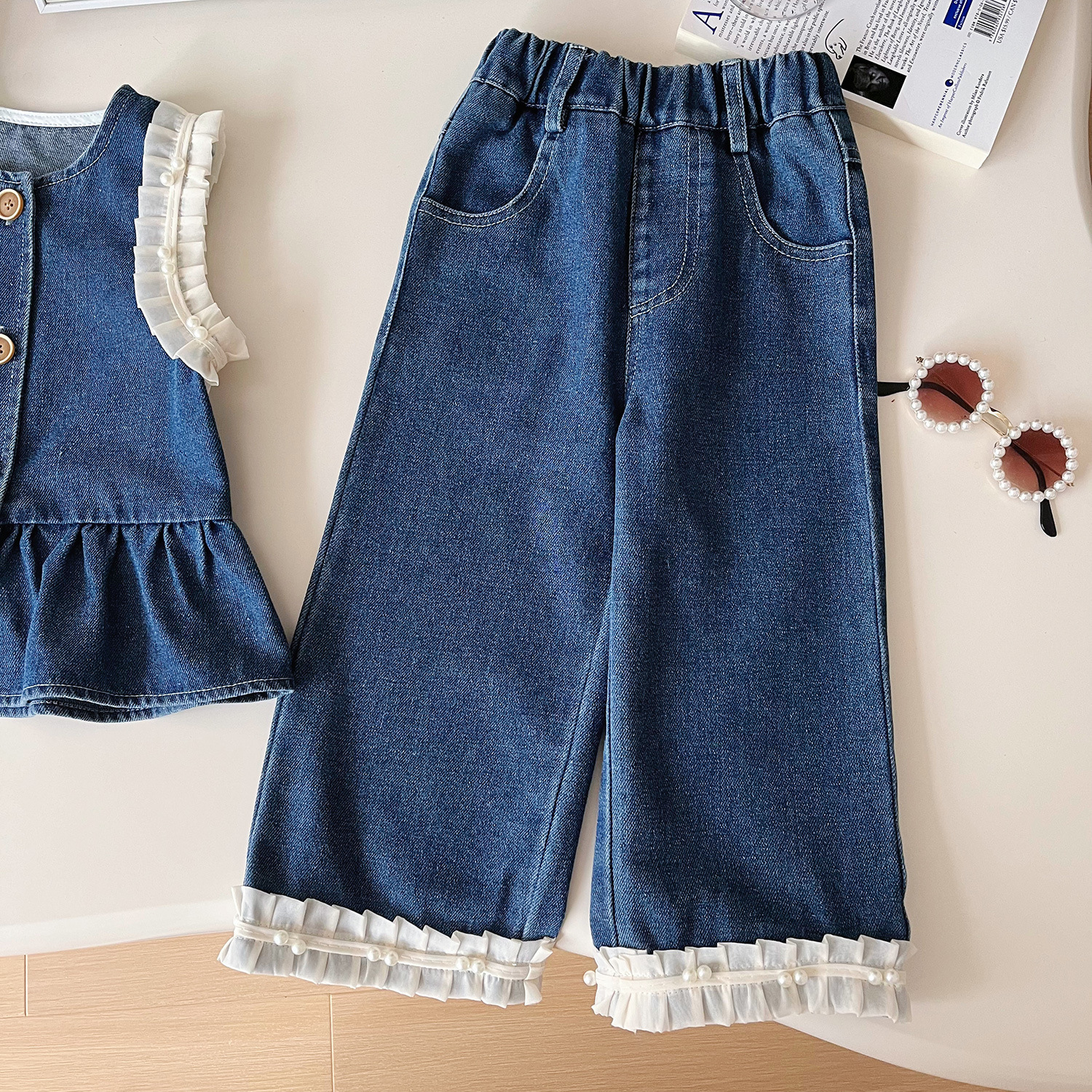 Mädchen Jeansweste Und Weite Hose Set Für Den Herbst_voghion.com