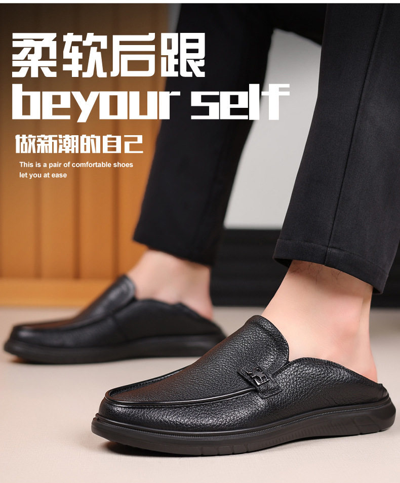 Giày lười nam da cừu mềm kiểu mới, giày slip-on đế bệt mũi tròn thoáng khí — Màu đen chi tiết 5
