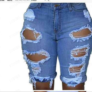 Suministro transfronterizo popular de estilo europeo y americano de moda de cintura alta pantalones cortos de mezclilla rasgados para las mujeres