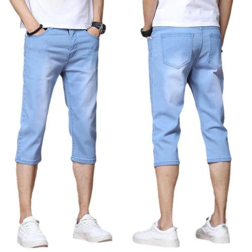 Summer thin denim shorts men's mid-length pants loose-fitting slim-fit cropped casual equestrian pants stretchy slim five-inch pants