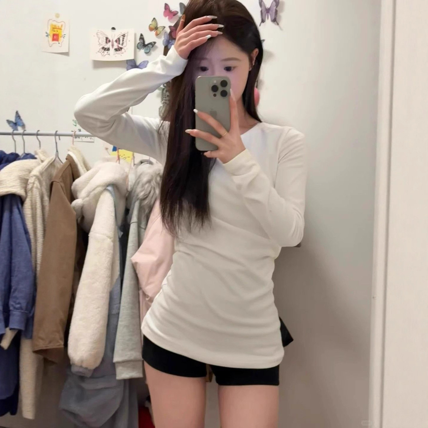 Right Shoulder German Velvet Mid-Length Long-Sleeved Bottoming T-Shirt for Women Autumn and Winter 2025 New Round Neck Inner Slim Waist Top