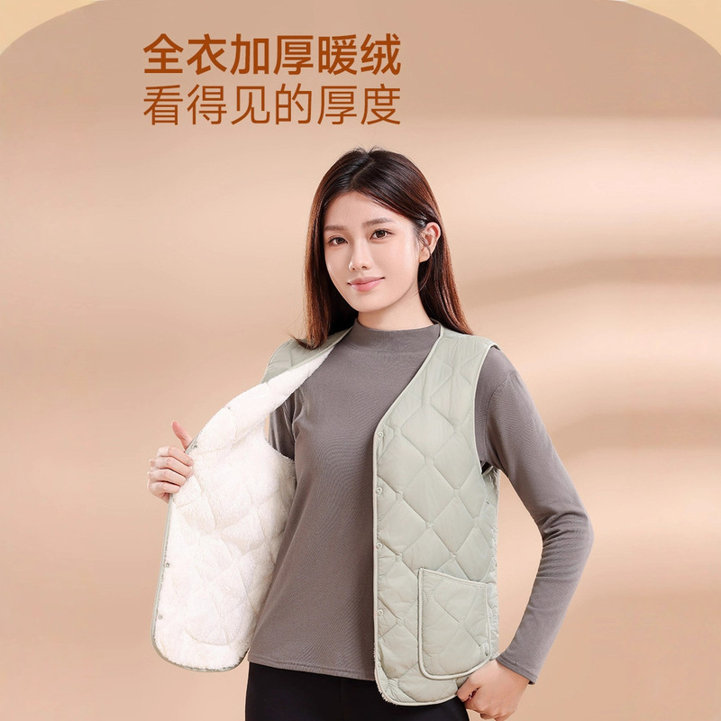 Warm and Thickeneded Sheep Wool Quilted Vest for Women, Young and Thin Lining, Cashmere Vest, Cotton Vest, Vest, Autumn and Winter
