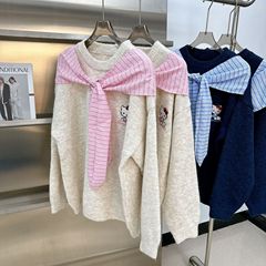 设计感学院风披肩套头毛衣女美式秋百搭圆领宽松韩系甜美针织上衣