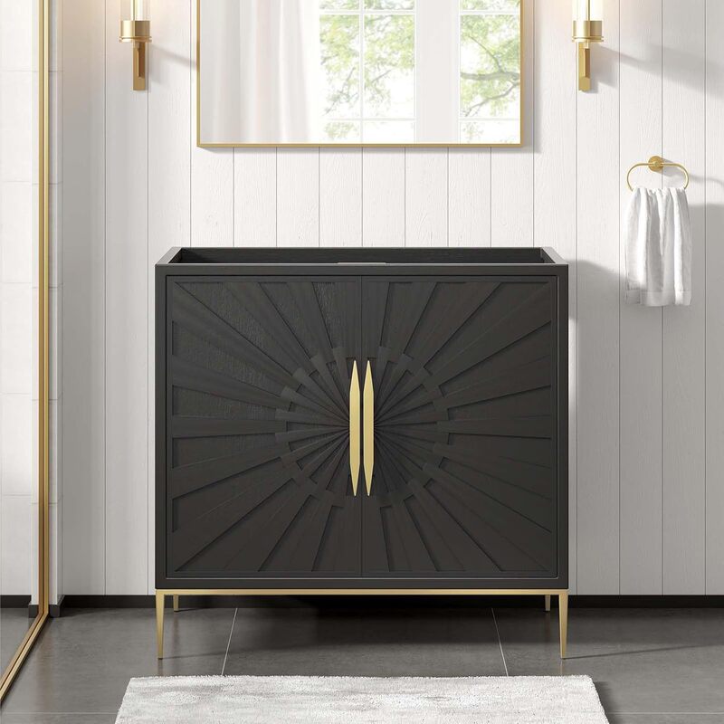 Modern Multifunctional Minimalist Countertop Basin Cabinet Without Basin, Wooden Sun-Shaped Golden Handle, Bathroom Black Modern Multifunctional Minimalist Countertop Basin Cabinet Without Basin, Wooden Sun-Shaped Golden Handle, Bathroom Black