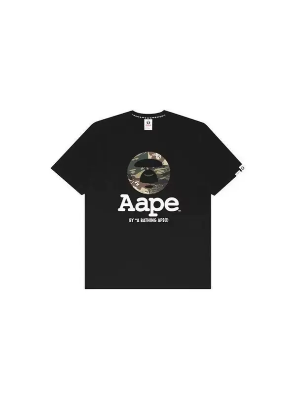เสื้อยืดแขนสั้นผ้าฝ้ายแท้พิมพ์ลายหัวลิง Aape แบรนด์ยอดนิยมแนวข้ามพรมแดนสำหรับผู้ชาย ตัวโคร่งระบายอากาศดี สไตล์สตรีทญี่ปุ่นรุ่นฤดูร้อน