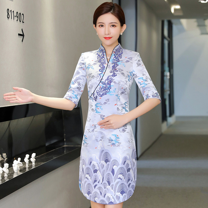 dress HNA stewardess business attire female summer flight attendant uniform cheongsam welcome etiquette sales department front desk work clothes