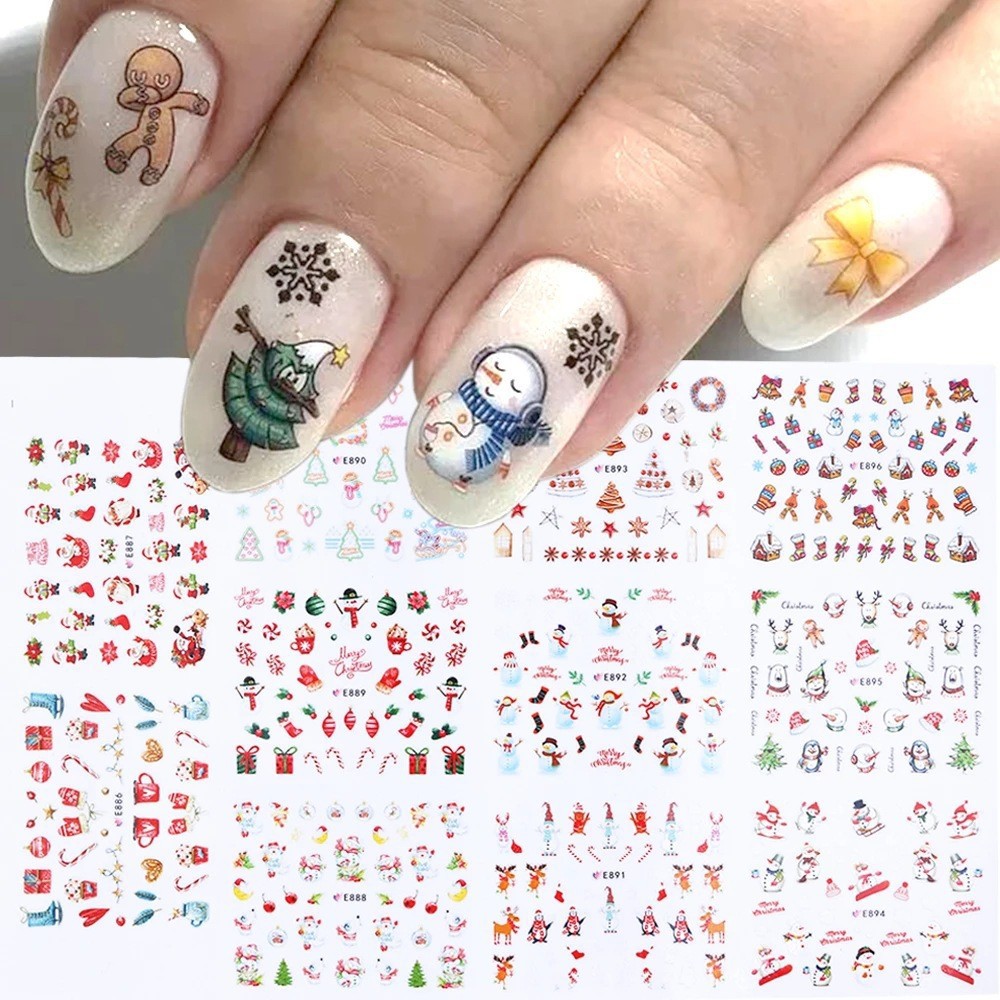 Nuevas pegatinas de uñas transfronterizas al por mayor ins Otoño e Invierno dibujos animados Navidad copo de nieve ELK pegatinas de uñas calcomanías de transferencia de agua