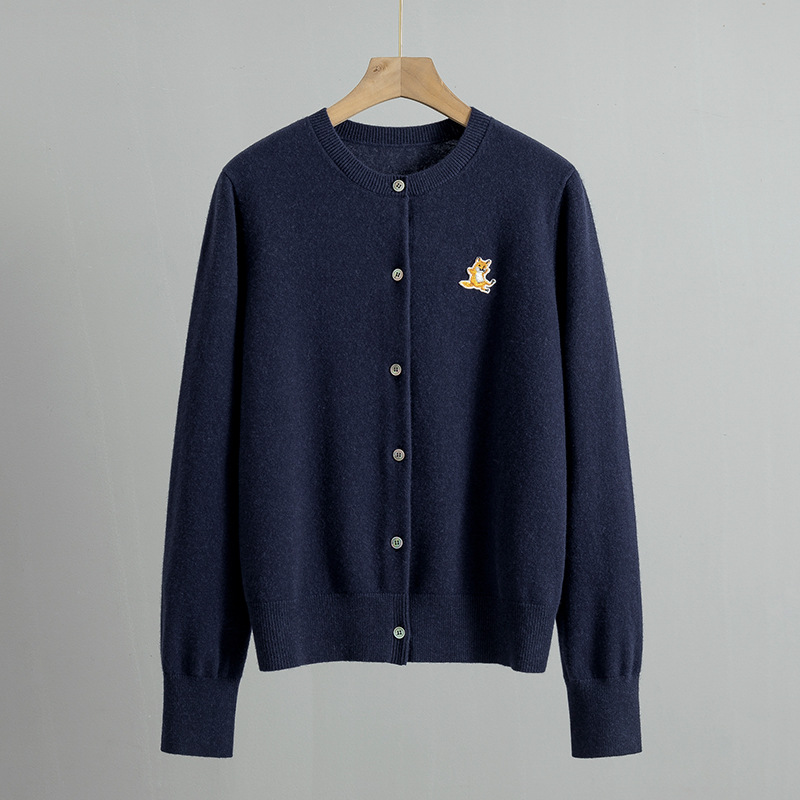Early spring 2024 new Australian wool round neck animal embroidered lazy French casual all-match knitted cardigan for women