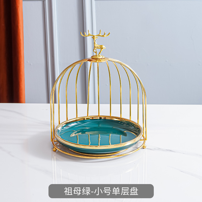 Plato de fruta de cerámica de lujo ligero mesa de café de la sala de estar cesta de frutas en casa plato de pastel de caramelo creativo adornos de almacenamiento de postre de doble capa