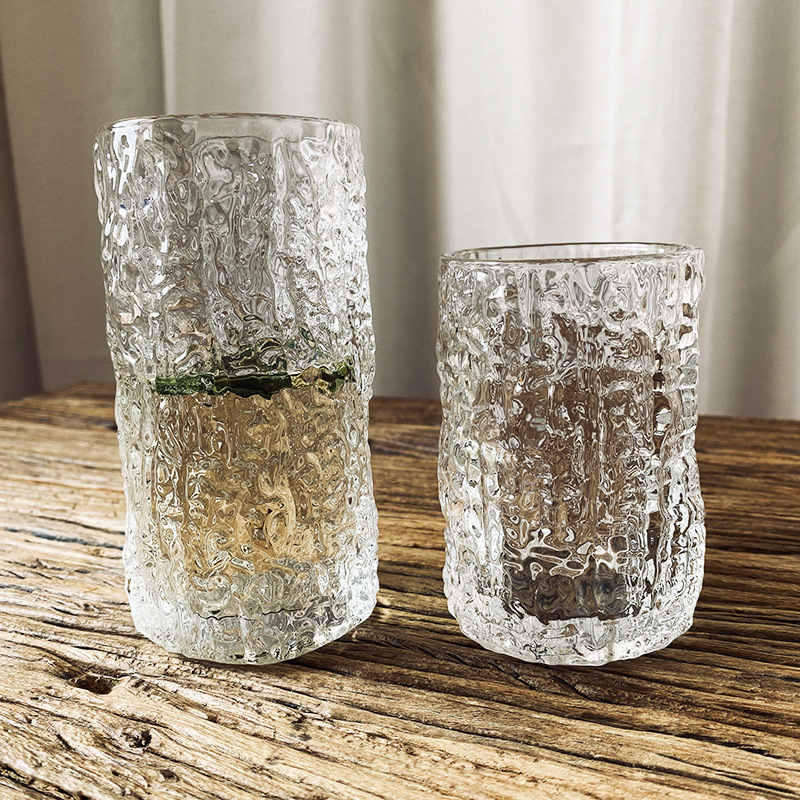 家用小清新樹皮紋玻璃水杯ins北歐高顏值網紅果汁杯子牛奶飲料杯