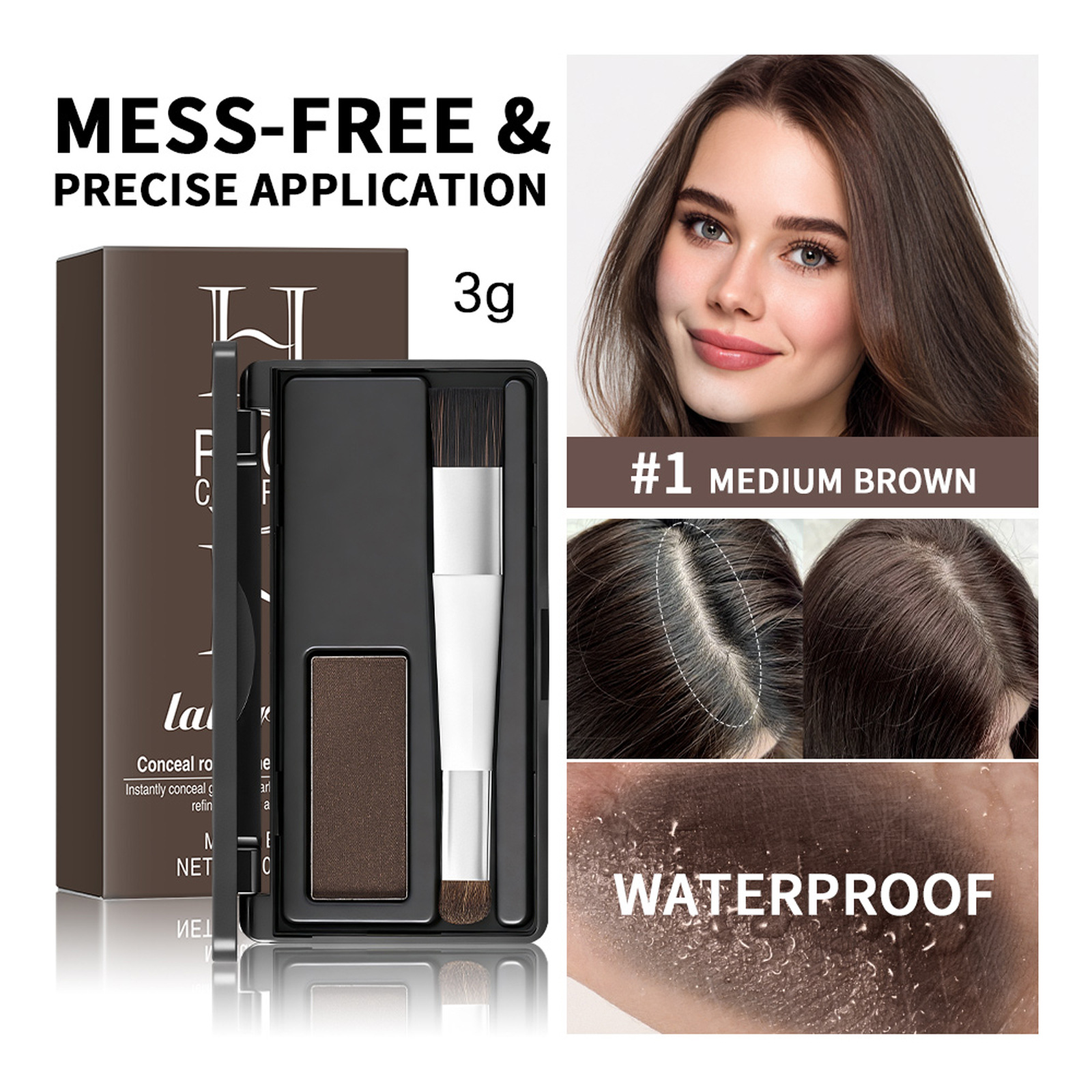Polvo Retocador de Raíces Capilares, Retoque de Color, Efecto Denso y Esponjoso, para Raíz del Cabello