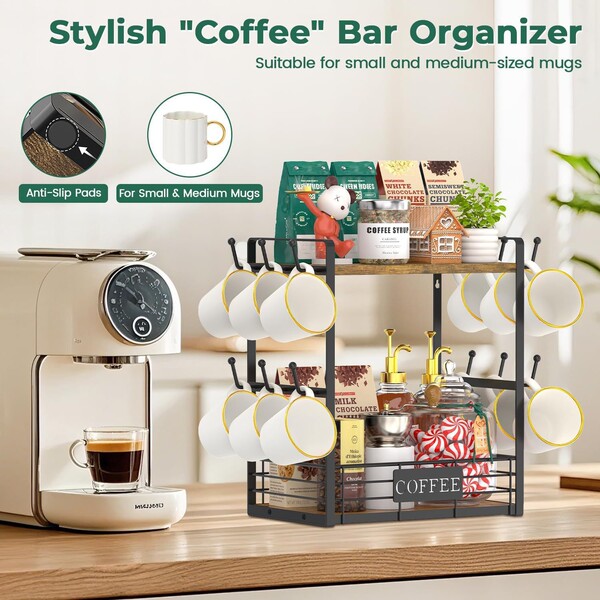 Kitchen storage placement coffee bar station organizer mug rack…