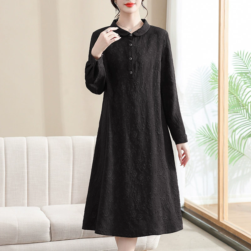 Модифицированное Ципао ранней осени, свободное, элегантное, жаккардовое Повседневное платье с лацканами и длинным рукавом для матери, женская одежда среднего возраста