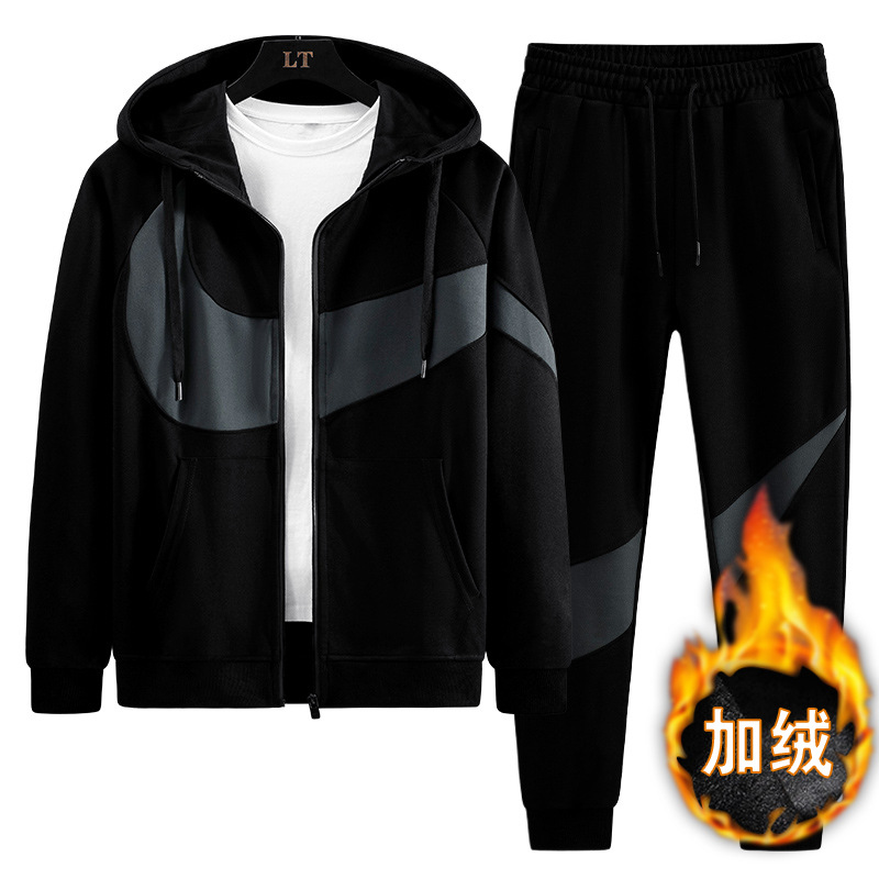 Transfronterizos otoño y invierno más terciopelo, camiseta deportiva casual masculina con sudadera con capuzas más terciopelo, moda y guapo