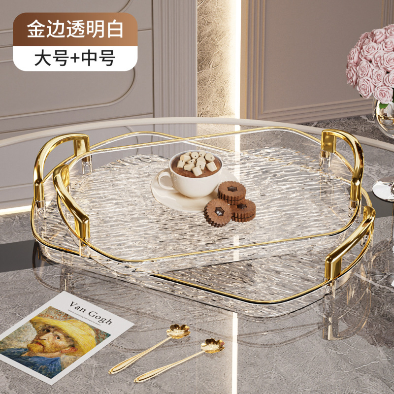 ハンドル付き軽量高級プラスチックトレイ、ハイエンド家庭用ティートレイ、ディナープレート、業務用レストランの厚みのある大きなプレート|undefined