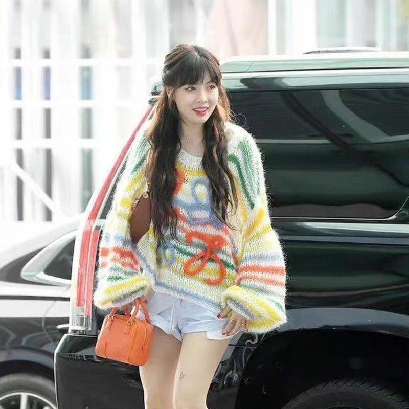 Women's Clothing 2025 Fall/Winter Internet Celebrity Style Rainbow Lazy Color-Block Three-Dimensional Striped Sweater Loose Pullover Knitwear Women's Clothing 2025 Fall/Winter Internet Celebrity Style Rainbow Lazy Color-Block Three-Dimensional Striped Sweater Loose Pullover Knitwear