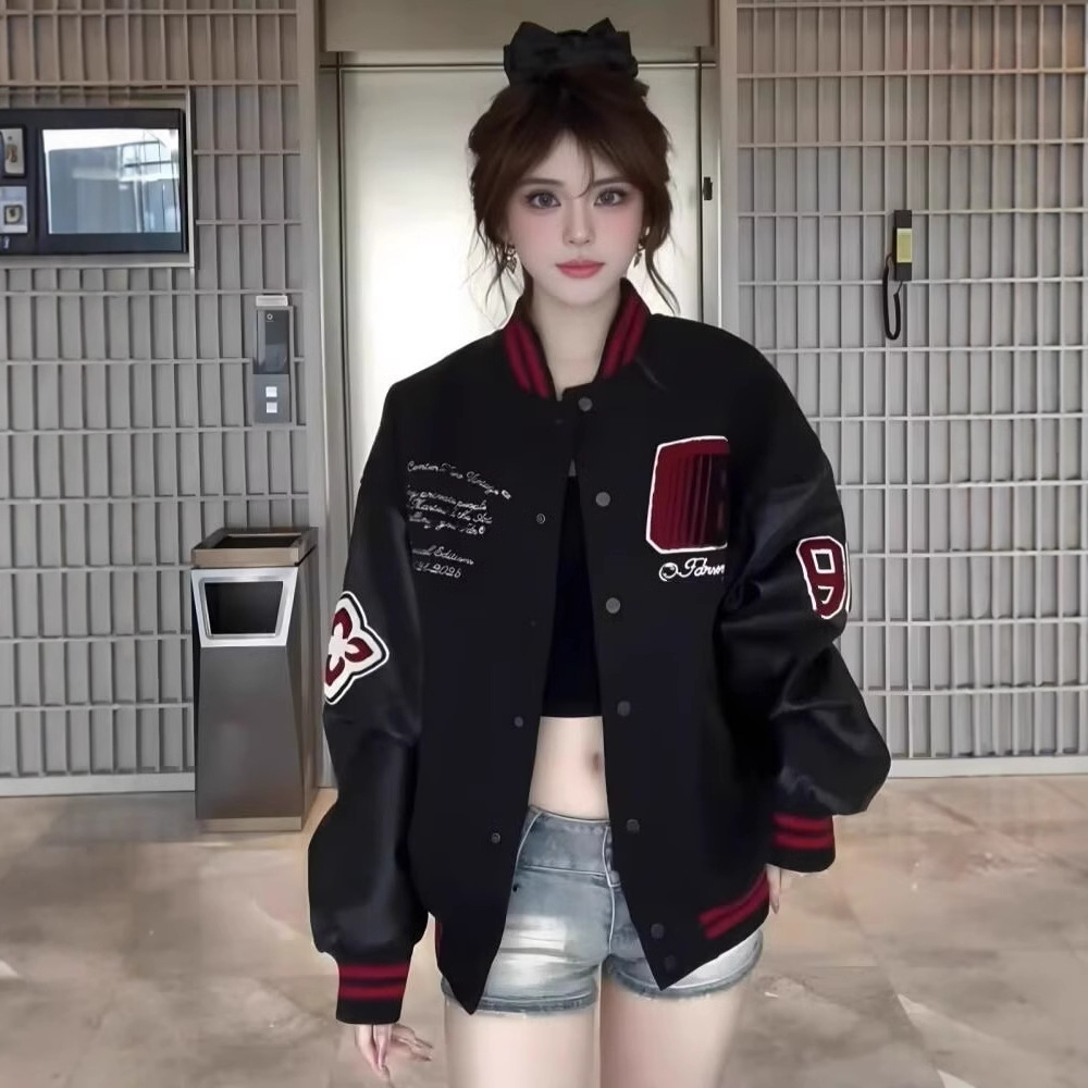 (2개) 패션 일본 스타일 브랜드 스티칭 대조 컬러 야구 세트 미국 스타일 레트로 PU 가죽 슬리브 트렌디 한 우아한 INS 인기