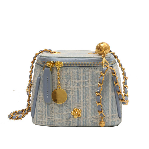 High-end, versatile, trendy, casual, fashionable bucket bag for women, new style 2024, western-style denim striped blue crossbody bag