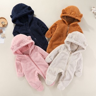 Cross-border baby jumpsuit autumn and winter thickened warm newborn baby clothes baby plus velvet pajamas climbing clothes