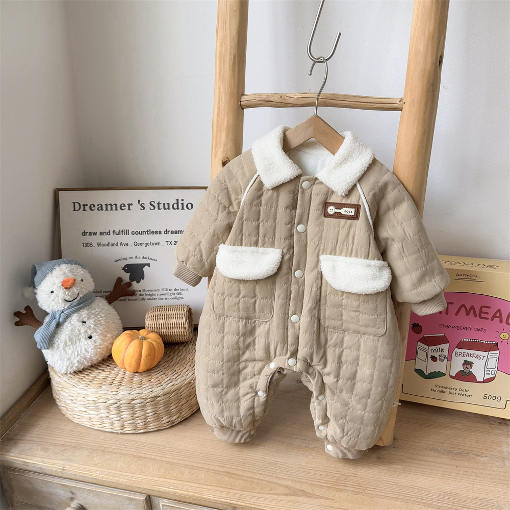 清仓~婴儿衣服秋冬装绗棉保暖哈衣0-2岁男宝宝加绒夹棉连体衣棉服