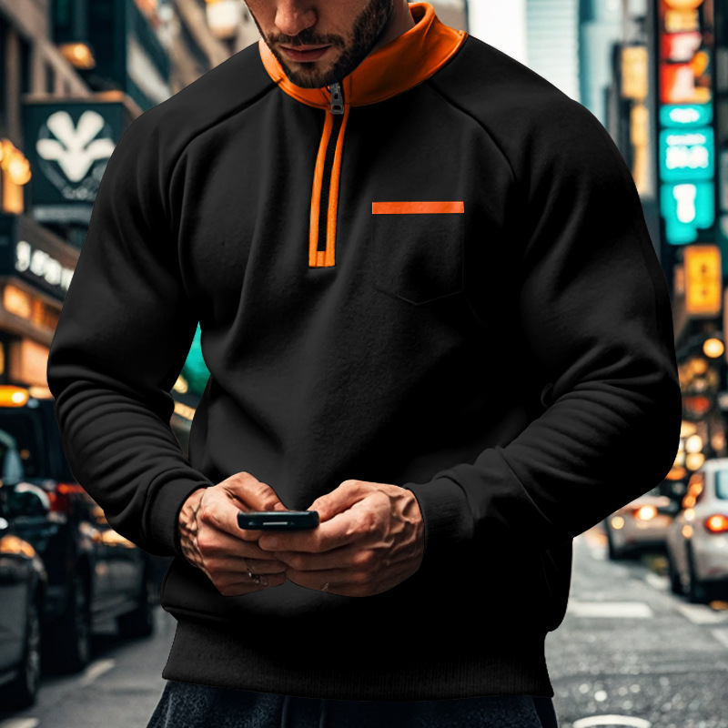 Men's Half Zip Sweatshirt With Stand Collar For Autumn And Winter_voghion.com