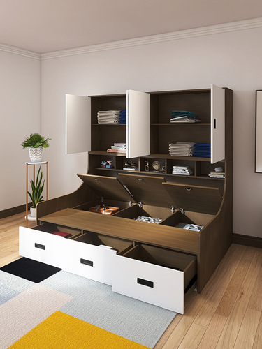 Single bed wardrobe integrated multifunctional storage children's small apartment space-saving tatami bed cabinet combination guest room bed