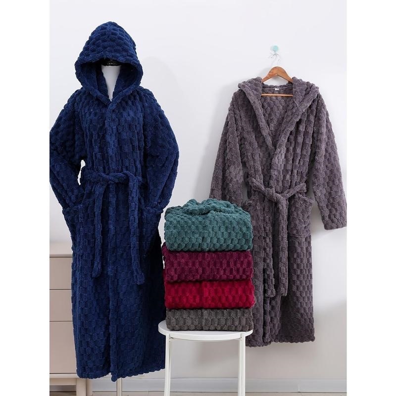 N 61438 Coral Fleece Hooded Bathrobe 厚绒连帽浴袍 跨境