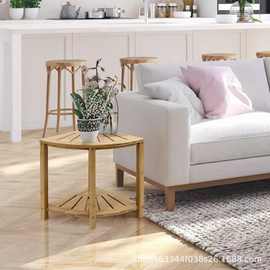 竹木浴室凳换鞋凳家用两层置物架实木防滑凳三角落地式客厅卧室架