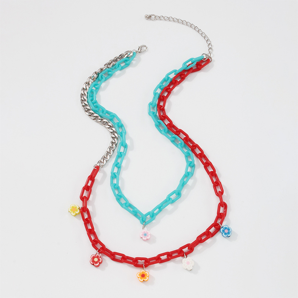 Wholesale Jewelry Colorful Chain Splicing Flower Pendant Necklace Nihaojewelry display picture 7