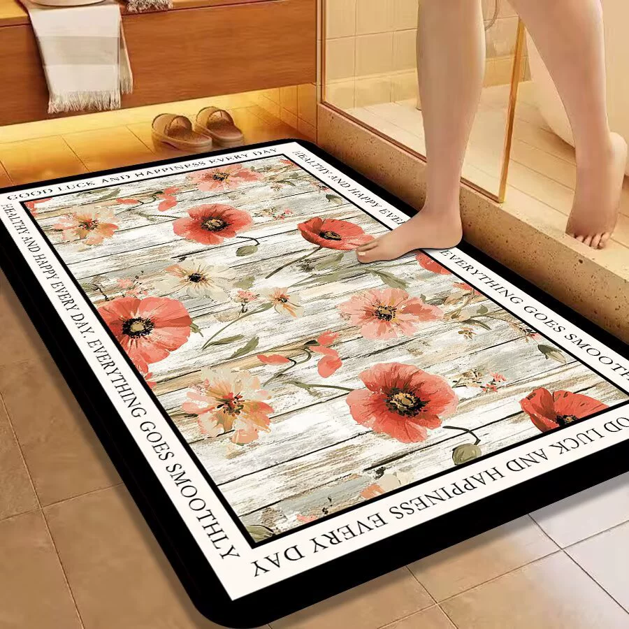 Коврик для входной двери в стиле ретро «Ромашка», мягкий коврик из диатомовой грязи, напольный коврик для ванной комнаты, кухни, туалета, входной коврик, нескользящий впитывающий коврик